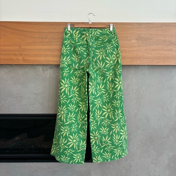 We The Free Free People Wide Leg Retro Green Floral Pant, Size 25 - Picture 8 of 11